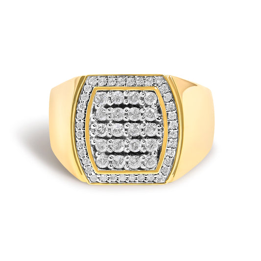 Bague pour homme en argent sterling plaqué or jaune 14 carats, avec diamant taille coussin de 0,75 carat total et halo
