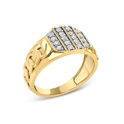 Men's 14K Yellow Gold Plated Sterling Silver Diamond 1/2 Cttw Cuban-Link Band Ring