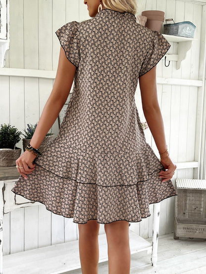 Full Size Ruffled Layered Printed Mini Dress Plus Size