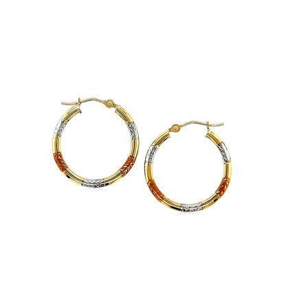 10k Tri-Color Gold Classic Hoop Earrings with Diamond Cut Details