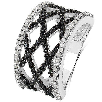 0.92 Carat Genuine Black Diamond & White Diamond .925 Sterling Silver Ring
