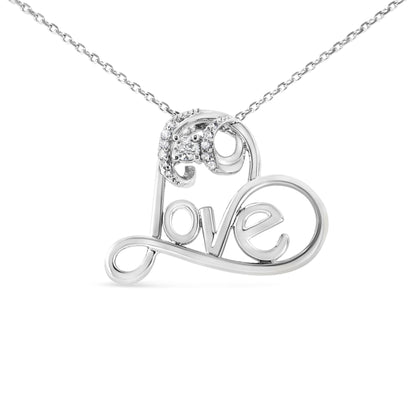 .925 Sterling Silver 1/6 Cttw Round Brilliant-Cut Diamond Accented Open Heart with Love 18" Pendant Necklace (H-I Color, I1-I2 Clarity)