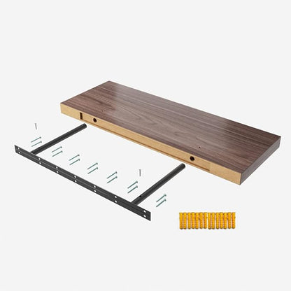 Floating Shelf, Set of 2 Wall Shelf, 24 in W x 12.75 in D x 2 in H Wooden Floating Wall Shelf with Invisible Brackets for Living Room/Bedroom/Bathroom/Kitchen Storage and Decor, Walnut