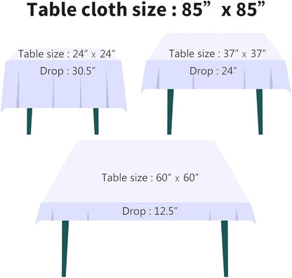 Surmente Square Tablecloth for Square or Round Tables 100% Polyester 85x85 Inch Table Cloth for Weddings, Banquets, or Restaurants (White)