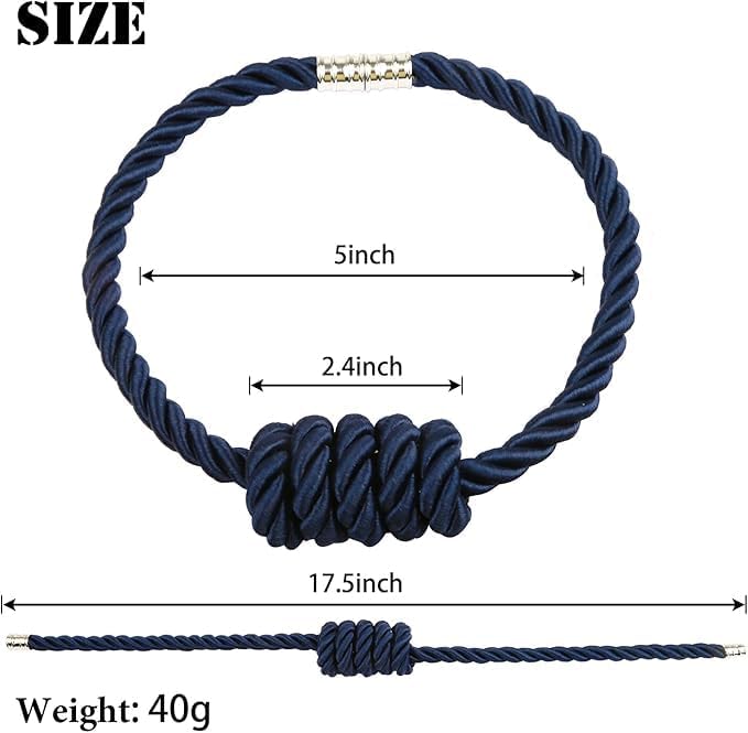 Fenghuangwu 2Pack Magnetic Curtain Tiebacks – Bohemian Style Handmade Woven Tie-Backs for Drapes,Elegant Exquisite Knot Holdbacks,Outdoor Boho & Modern Home Decor（Navy