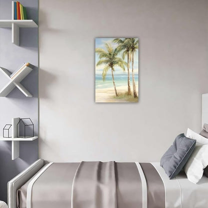 LURENCZH Tropical Beach Canvas Wall Art Seaside Palm Tree Picture Wall Decor Ocean Scenery Painting Prints for Bathroom Decor Framed(Beach-3,16.00" x 24.00")