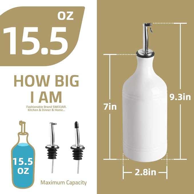 Sweejar Ceramic Olive Oil Dispenser Bottle, Opaque Oil Cruet Protects Oil to Reduce Oxidation, Suitable for Storage Oil, Vinegar, Coffee Syrups & Other Liquids, Pack of 1, 15.5 Fl Oz (Teal Green)