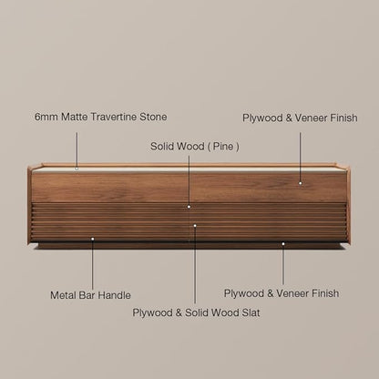 POVISON Fully-Assembled Mid Century Matte Sintered Stone TV Stand, 70.87" Wood Media Console with Adjustable LED Light, Entertainment Center with Storage for Living Room