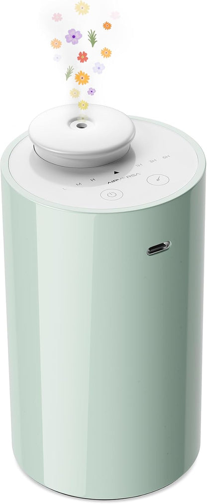 Waterless Diffuser for Essential Oil, Battery Operated Nebulizer, 0.7 Fl.Oz./ 20mL Capacity, Mini Scent Air Machine, 3 Countdown Timers & 3 Mist Levels for Home, Room, Car, Office - AN6 Green Lily