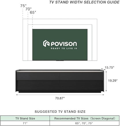 POVISON Fully-Assembled Mid Century Glossy Sintered Stone TV Stand, 70.87" Wood Media Console with Adjustable LED Light, Entertainment Center with Storage for Living Room