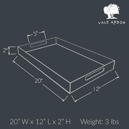White Acrylic Serving Tray for Vanity, Bathroom, Ottoman, Organizer and Décor with Handles (Rectangle, Large)