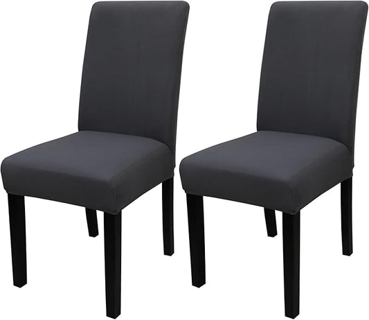 JQinHome Dining Chair Covers Dining Room Chair Slipcovers, 2 Pack High Stretch Removable Washable Parsons Chair Slipcover for Home Party Hotel Wedding Ceremony (Grey)