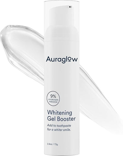Auraglow Whitening Toothpaste Booster, Add to Toothpaste to Whiten, 9% Hydrogen Peroxide Teeth Whitening Gel Toothpaste, 350+ Whitening Treatments, 6-Month Supply, 2.6oz