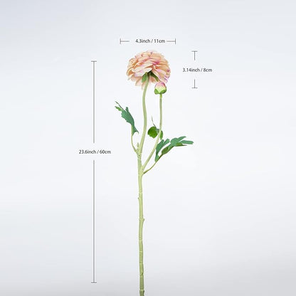 Artificial Ranunculus Flowers 23 Inch Long Stem - 6 Pack Silk Buttercup Stems for Wedding Bouquets, Centerpieces,Home Decor - Realistic Deep Pink Faux Floral Arrangements (Deep Pink)