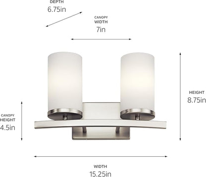 Kichler Crosby 15" 2 Light Vanity Light Satin Etched Cased Opal Brushed Nickel