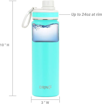 DRINCO Stainless Steel Water Bottle Spout Lid Vacuum Insulated Double Wall Water Bottle Wide Mouth (40oz 32oz 22oz 18oz 14oz) Leak Proof Keep Cold Sport Camping Hiking (22 oz, 22oz Teal)