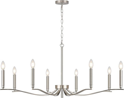 Nickel Chandeliers for Dining Room, 8-Light Chandelier Light Fixture Over Table Modern Candle Chandelier 44in Master Bedroom Chandeliers Lighting for Entry Foyer Bathtub Living Room