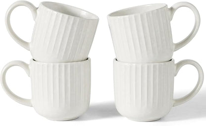 famiware Coffee Mugs Set of 4, Starlight 11 oz Mug Cup Set with Handle for Coffee, Tea, Cocoa, Milk - Ceramic Stoneware Mug Set, Matte White