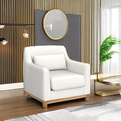 Extra Deep Accent Chair, Fabric Upholstered Comfy Reading Armchair for Living Room, Bedroom Single Seat Sofa Chair with Wood Base, Lamb Fabric