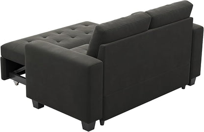 Belffin Modular Sectional Sleeper Sofa with Pull Out Couch Bed Modular Sleeper Loveseat Sectional Sofa Velvet Fabric for Living Room Apartment Grey