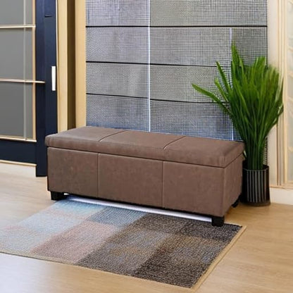 BELLEZE 47 Inch Storage Ottoman, Faux Leather Storage Bench Bedroom Bench with Safety Close Hinge, Ottoman with Storage for Living Room, Entryway, Hallway, Foot Rest, Support 300lbs - Rustic Brown