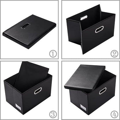 PRANDOM Large Stackable Storage Boxes with Lids [5-Pack] Leather Fabric Foldable Storage Bins Organizer Containers Baskets Cubes with Cover for Bedroom Closet Office Nursery Black(17.7x11.8x11.8)