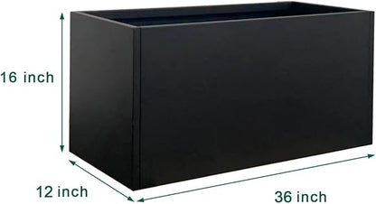 Black Planter Box Galvanized Steel Metal Planter Rectangular Indoor Large Outdoor Planters Steel Metallic Heavy Flower Pot 36In x 12In x 16In Commercial Residential for Patio, Deck, Backyard, Garden