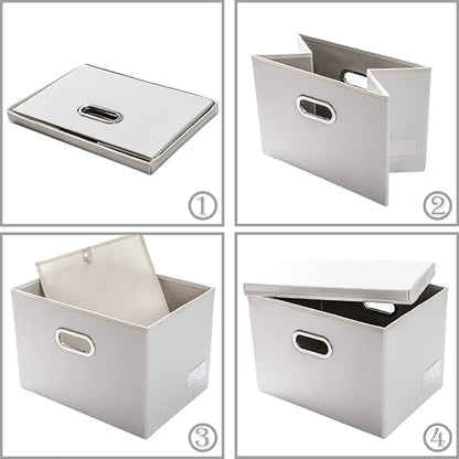 PRANDOM Large Stackable Storage Bins with Lids [3-Pack] Leather Fabric Foldable Storage Boxes Organizer Containers Baskets Cube with Cover for Bedroom Closet Office Nursery White (17.7x11.8x11.8)