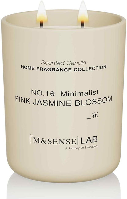 M&SENSE Natural Soy Candle| Pink Jasmine Blossom | 16.6 oz, 95H Burn | Minimalist Scented Candle for Relaxation, Gifting, Home Décor | for Bedroom, Office, Party Large