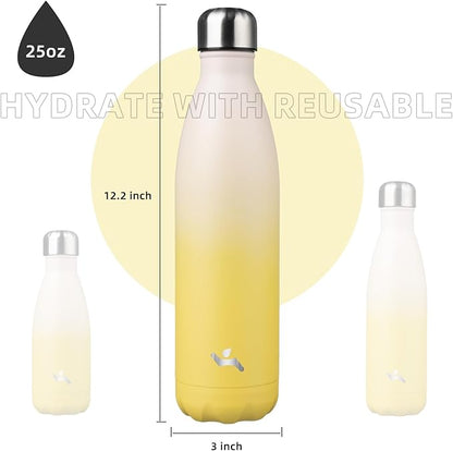 Insulated Water Bottles,25 oz Double Wall Stainless Steel Vacumm Metal Flask for Sports Travel,Lemon