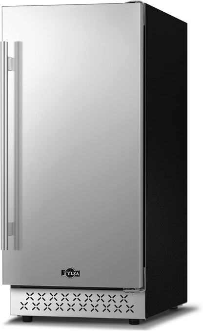Tylza Beverage Refrigerator 15 Inch Wide, Mini Fridge Stainless Steel Under Counter Beverage Cooler, 130 Cans Beer Fridge with Built-in and Freestanding Beverage Fridge