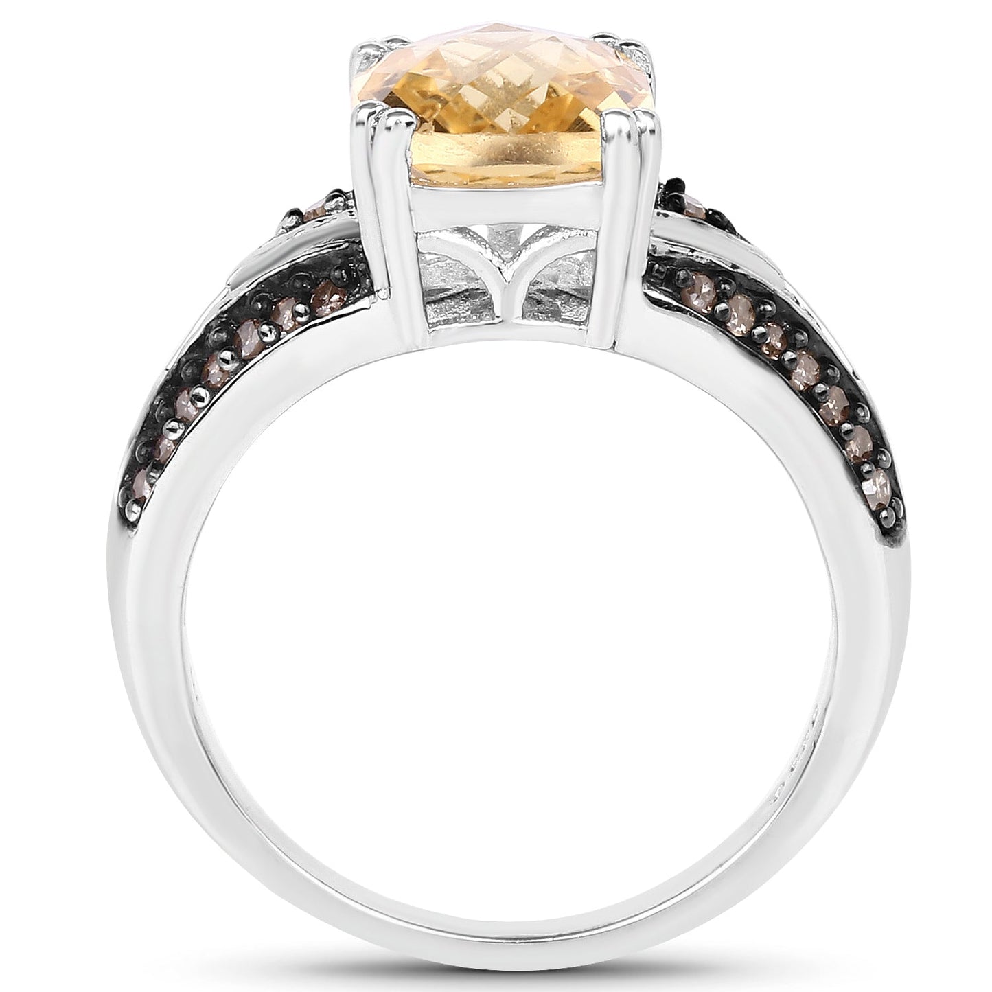 2.79 Carat Genuine Citrine, Champagne Diamond & White Diamond .925 Sterling Silver Ring