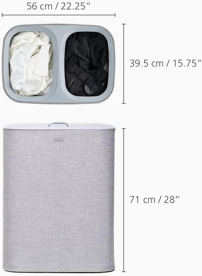 Joseph Joseph Tota 90 liter/23.8 gallon Laundry Hamper Separation Basket with lid, 2 Removable Washing Bags with Handles - Gray