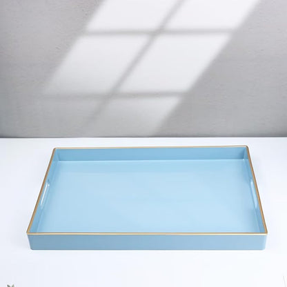 Spsyrine Blue Decorative Serving Tray with Handles, Elegant Plastic Coffee Table Tray for Ottoman, Living Room, Home Decor 15.6" X 10.2" Light Blue