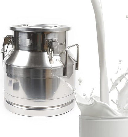 Stainless Steel Milk Can, 20 L/5.25 Gallon Heavy Duty Airtight Storage Canister Milk Bucket with Lid, Embedded Silicone Milk Jug Wine Pail Water Cereals Bucket with Three Latches and Two Handles