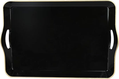 Spsyrine Large Black Serving Tray with Handles, Plastic Decorative Tray for Coffee Table, Ottoman, Bathroom, Home Decor 17.3"*11.8"*2"