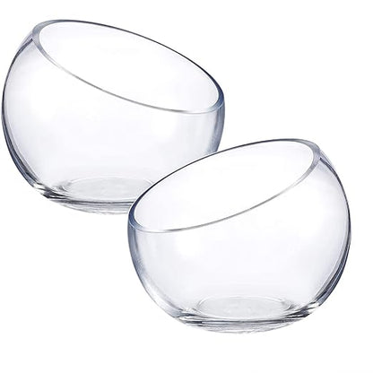 WHOLE HOUSEWARES | Slant Cut Bowl Glass Vase, Width 6.3", Height 5", Clear Terrarium Jar, Candy Jar, Fruit Jar, Floral Container for Wedding Party Event, Home Office Decor, 1 Piece