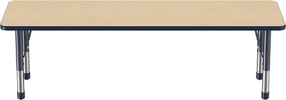 Factory Direct Partners FDP Rectangle Activity School and Classroom Kids Table (24 x 72 inch), Chunky Toddler Legs, Adjustable Table Height 15-24 inches - Maple Top and Navy Edge