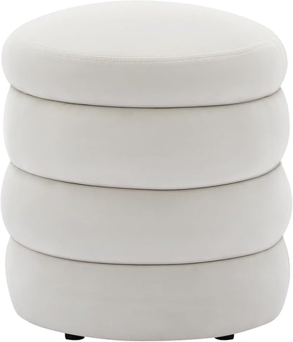 Furniliving Modern Round Ottoman, Soft Bedroom Ottoman Footstool Round Ottomans Stool for Living Room, Bedroom, Makeup Room, White, Velvet