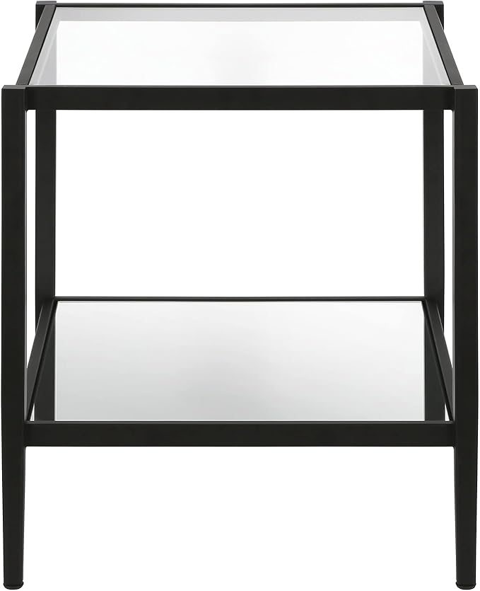 Henn&Hart 20" Wide Square Side Table with Mirror Shelf in Blackened Bronze, Table for Living Room, Bedroom