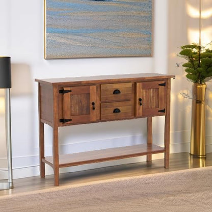 Solid Wood Farmhouse Console Table,Sofa Table with Storage Drawers and Shelves,Entryway Table for Entry Hallway Foyer,Fully Assembled (48" Brown)