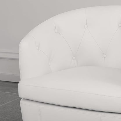 360° Swivel Leather Accent Chair, Modern Barrel Club Chair with Leather Upholstery and Sturdy Base, Comfortable Armchair for Living Room, Bedroom, Reading Nook, White