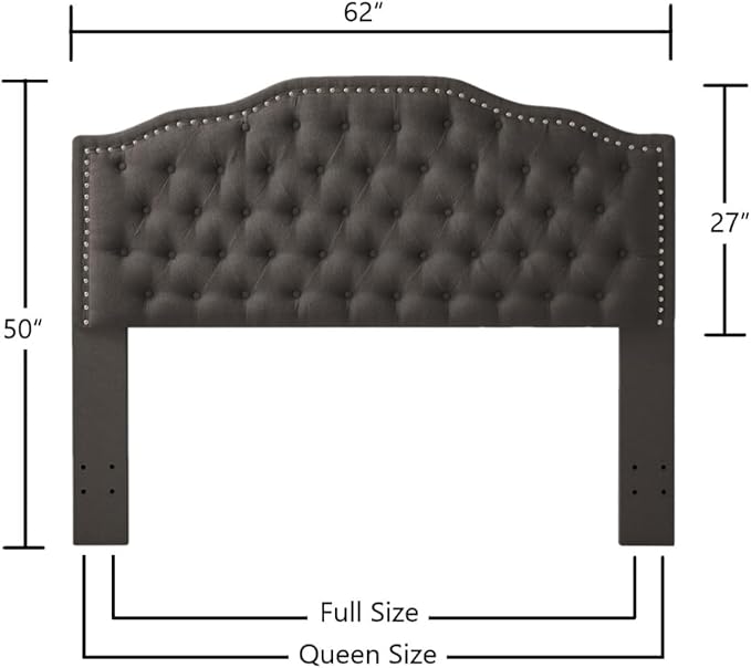 24KF Upholstered Button Tufted Queen Headboard with Nailhead Trim, Elegant Boucle Fabric Full headboard, 6031-Q-Boucle-Dark Gray