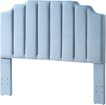24KF Seaglass Velvet Tufted Queen Upholstered Headboard, Modern Vertical Channel Design California Queen/Full Headboard with Stepped Silhouette Top Edge, Seaglass
