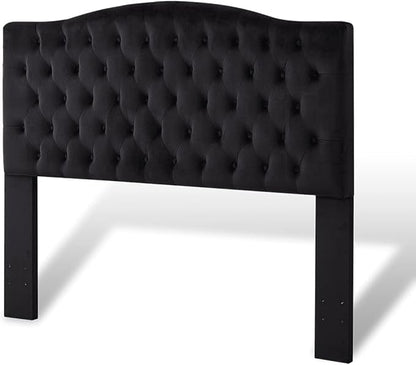24KF Upholstered Tufted Button Velvet Headboard,Comfortable Fashional Headboard Queen/Full Size,Black