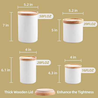 Sweejar Kitchen Canisters Ceramic Food Storage Jar Set, Stackable Containers with Airtight Seal Wooden Lid for Serving Ground Coffee, Tea, Herbs, Grains, Sugar, Salt - Set of 4 (Black)