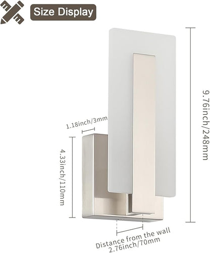 Joosenhouse Modern LED Wall Sconce Set of 2, Hardwired 3000K Warm White Light Wall Lights, 7W Up and Down Wall Mount Light, 9.76 inch Brushed Nickel Indoor Wall Sconce Wall Lighting