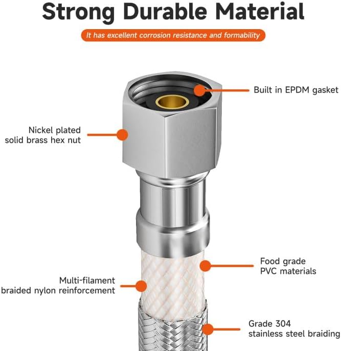 Roastove Universal Dishwasher Installation Kit,6 Ft Stainless Steel Dishwasher Hose,Burst Proof Water Supply Line with 3/8" Compression Connections