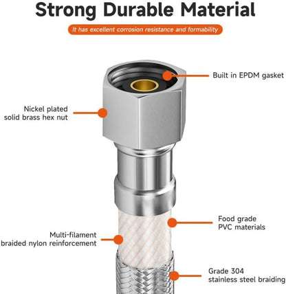 Roastove Universal Dishwasher Installation Kit,6 Ft Stainless Steel Dishwasher Hose,Burst Proof Water Supply Line with 3/8" Compression Connections