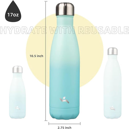 Insulated Water Bottles,17 oz Double Wall Stainless Steel Vacumm Metal Flask for Sports Travel,Mint